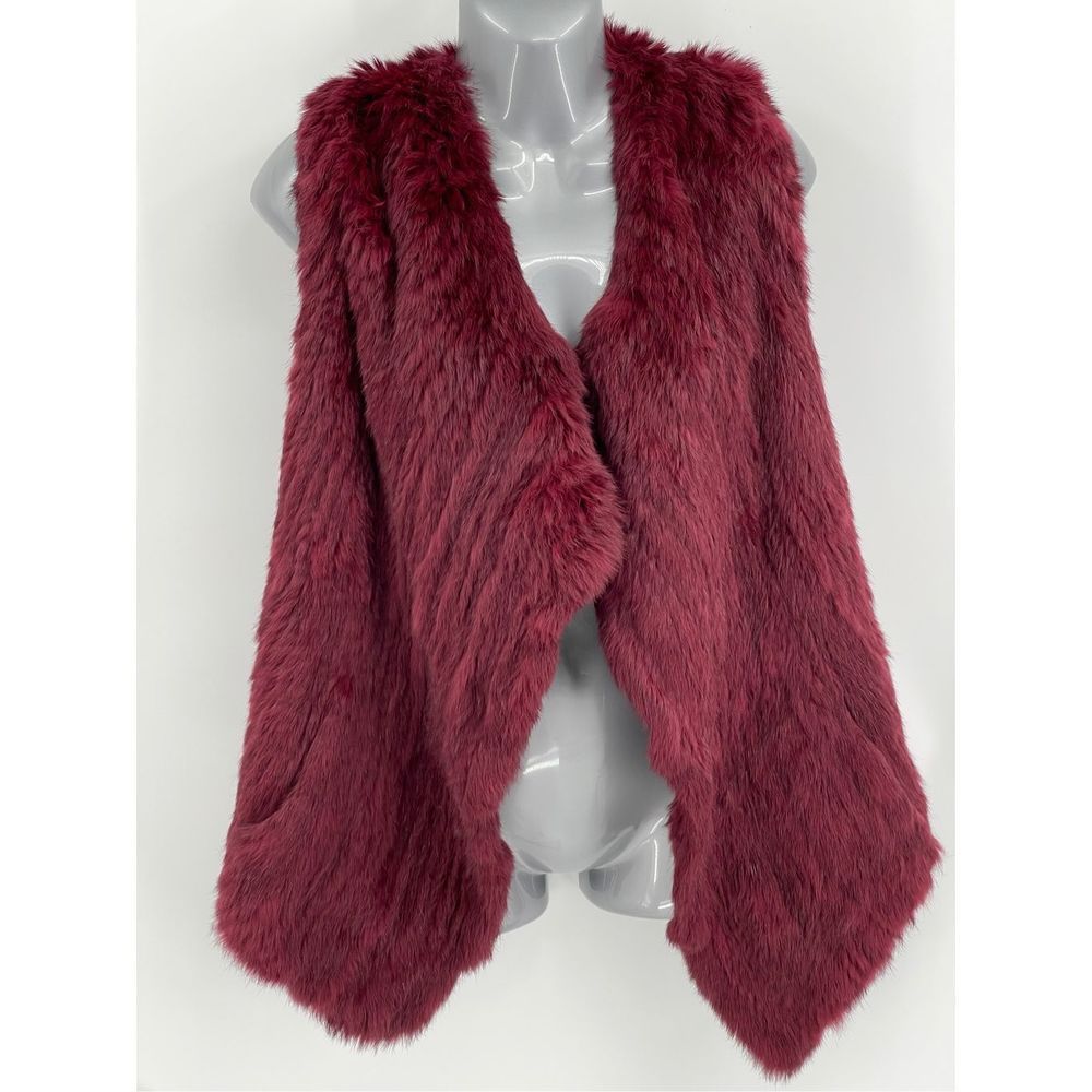 C By Bloomingdales Women's XS Cashmere‎ Rabbit Fur Sweater Vest Dark Pink Maroon